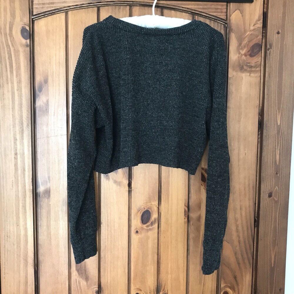 Wild Fable Womens Cropped Sweater Long Sleeve Gray Ribbed Mock Neck Size S EUC